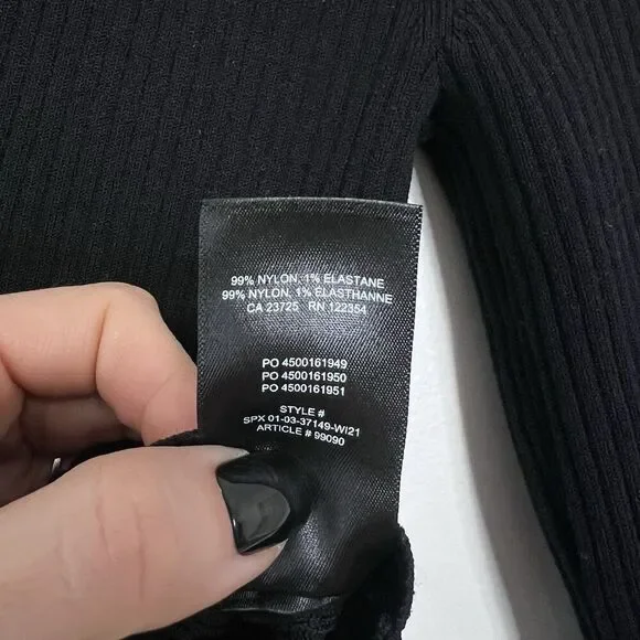 Aritzia Babaton Black Sculpt Knit Long Sleeve Polo Cropped Ribbed Knit Top XS - Picture 8 of 8